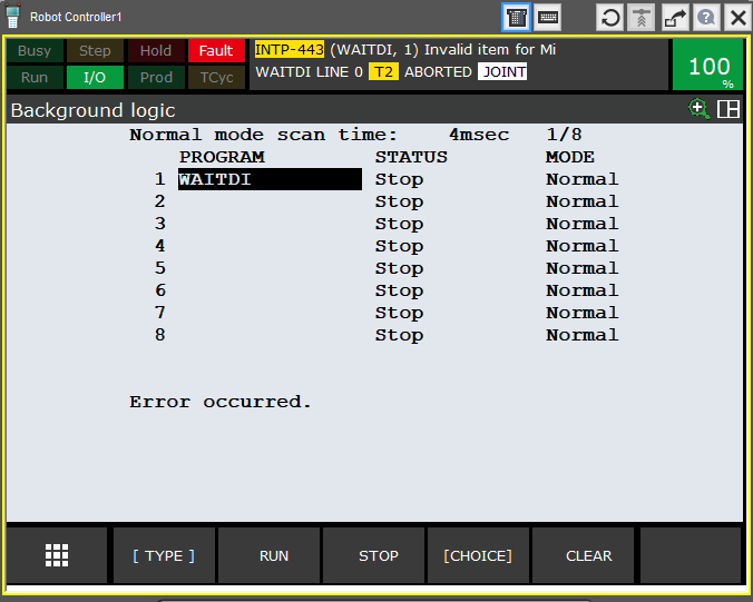 How to fix Background logic INTP-443 error with a fanuc robot?